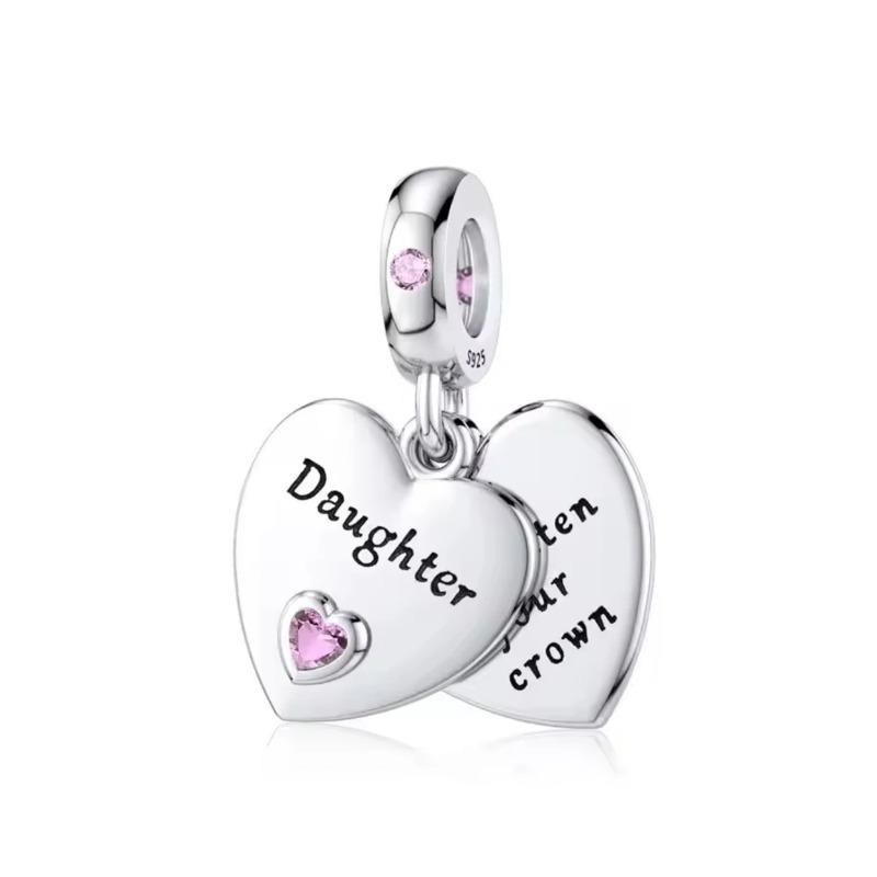 925 Silver Pink Heart Charm Pendant For Mother Sisters Daughter Friend DIY Jewelry Fit Original Bracelet Women Gift