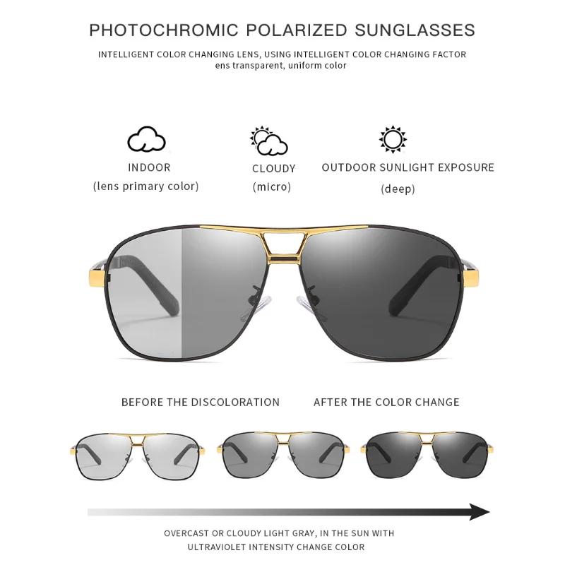 Men Pochromic Sunglasses Aluminum Magnesium Material Spring Hinge Sun Glasses Driving Cycling Fishing Day Night Use