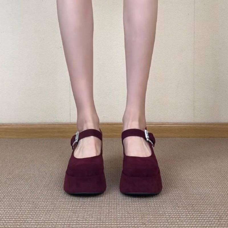 

Женские туфли Мэри Джейн на танкетке с круглым носком, с ремешком на одной пуговице, на высоком каблуке, для платья, универсальные, из фланели, с мелким вырезом, Zapatillas De Mujer 35 вино красного