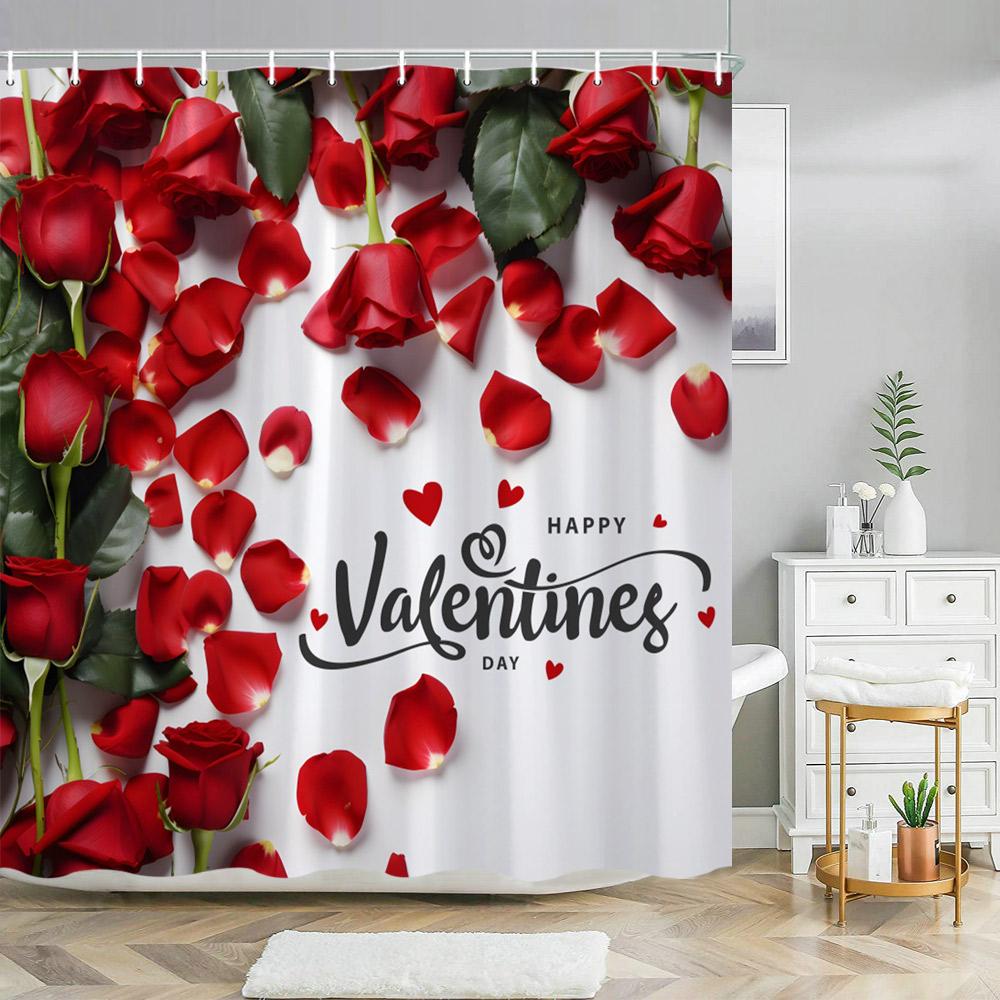 Paris Eiffel Tower Pink Shower Curtain Valentine's Day Flowers and Butterflies Polyester Washable Shower Curtains Bathroom Decor