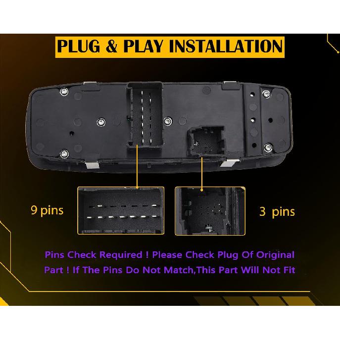 3+9 Metal P Check Required.Power Window Switch Fits For 2012-2015 Dodge Grand Caravan,Chrysler Town &Country.13-15 Ram 1500 2500 3500 Driver Side