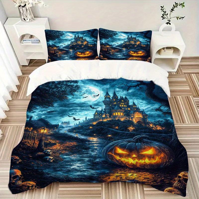

3pcs Castle, Halloween Bedding Set Down Comforter Cover and Pillowcases, Suitable for All Seasons(No Insert)-0729064 135x200cm