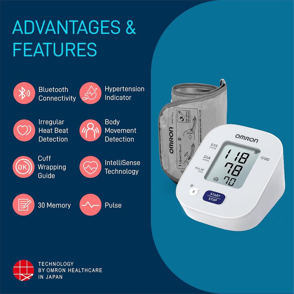 Omron HEM 7143T1 Digital Bluetooth Blood Pressure Monitor with Cuff Wrapping Guide & Intellisense Technology