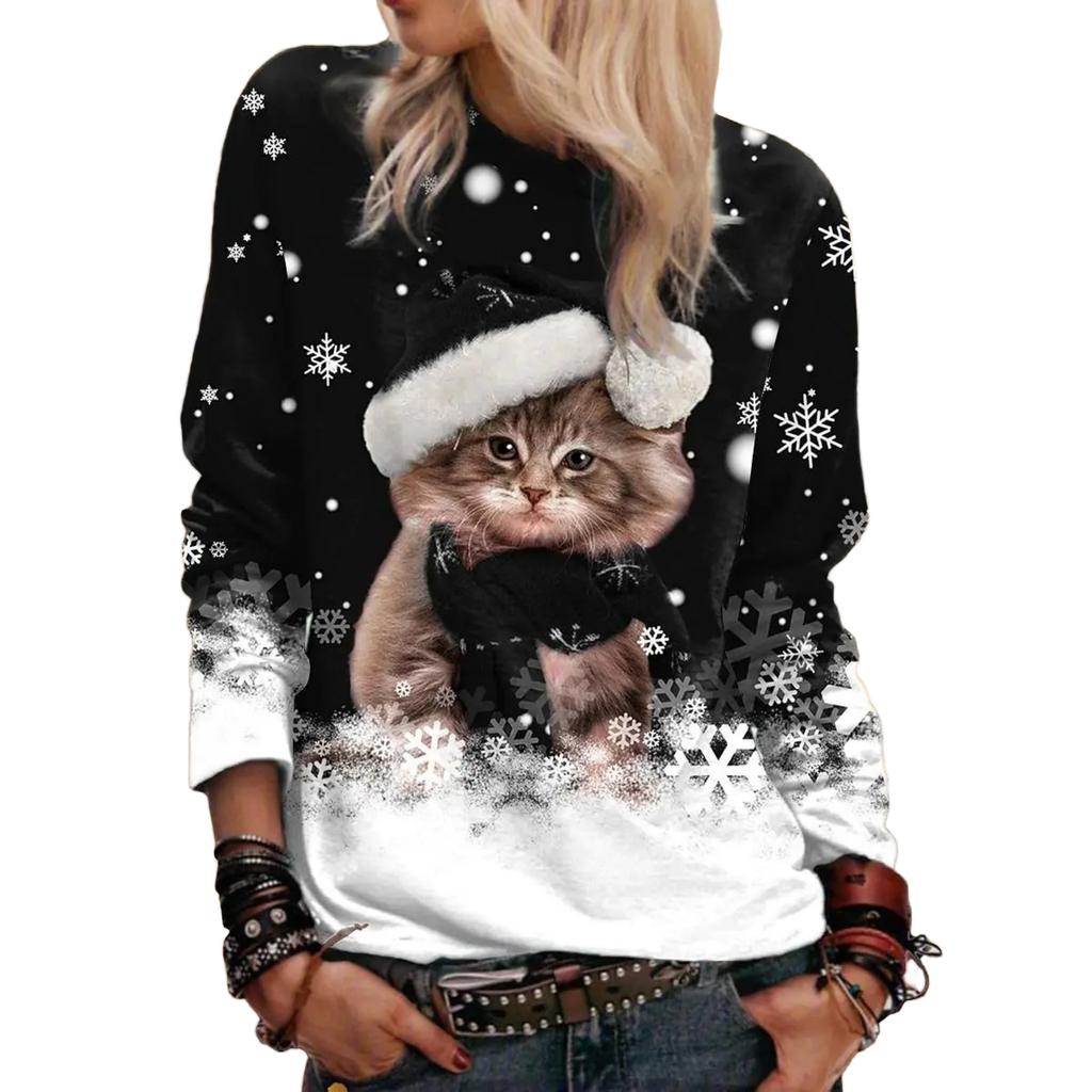 Women's Christmas Cute Neck Long Sleeve Top