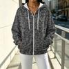 Women's Casual Loose Fit Printed -Lined Hooded Zip-Up Cardigan