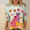 Women's  Casual Fashion Round Neck Print Long Sleeve Pullover T-shirt Tops