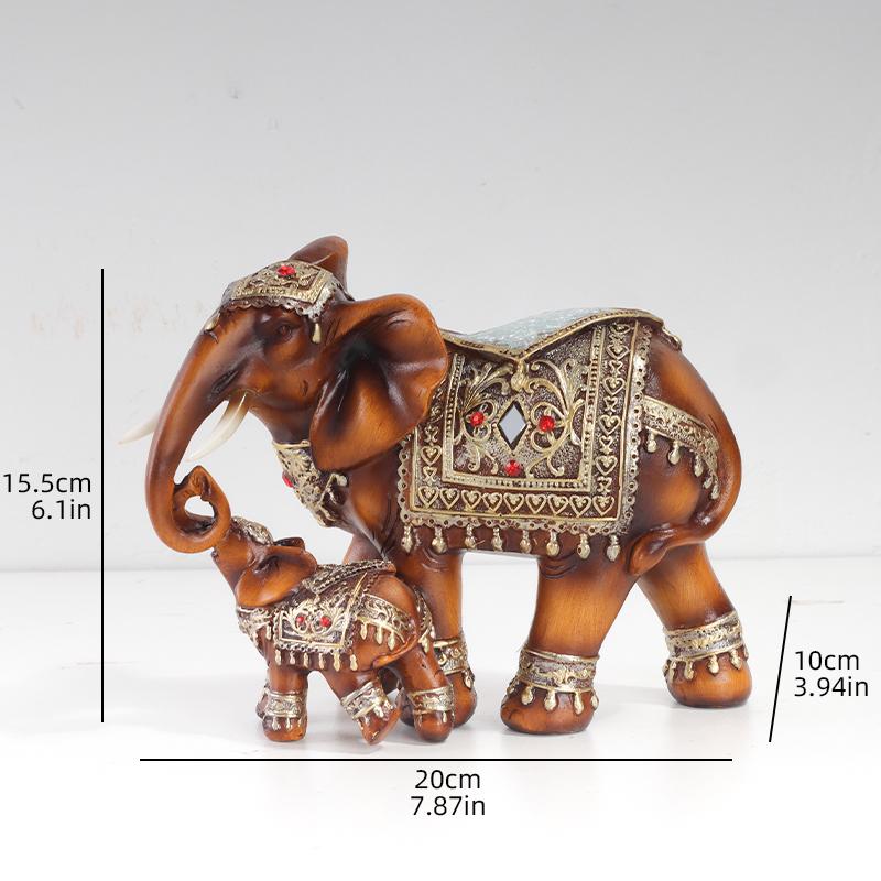 Wood Grain Mother and Child Elephant Statue, Southeast Asian Style Home Decor, Bedroom, Living Room, Study Desk Decoration