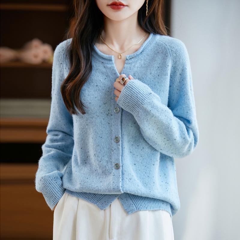 QingHe Cashmere Women's 30% Cashmere Cardigan - Soft & Warm Wool Blend Sweater