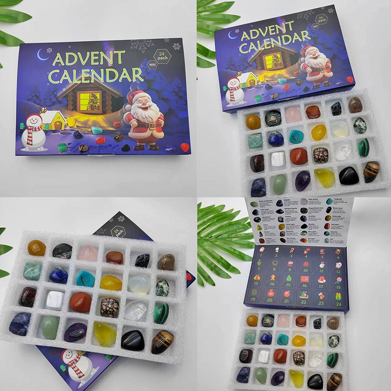 Christmas Advent Calendar Crystal Mineral Gift Box Rock Stone Collections Pebbles Polished Gravel Raw Crystal Chakra Stone