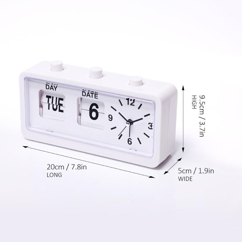 Classical Retro Mechanical Alarm Clock with Manual Flipped Calendar Date Day Time Display for Living Room or Office