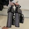 Fashion Star style Luxury Rhinestones Platform Wedges Women Gladiator Sandals Fashion Square toe High heels Summer Party Shoes Sandals