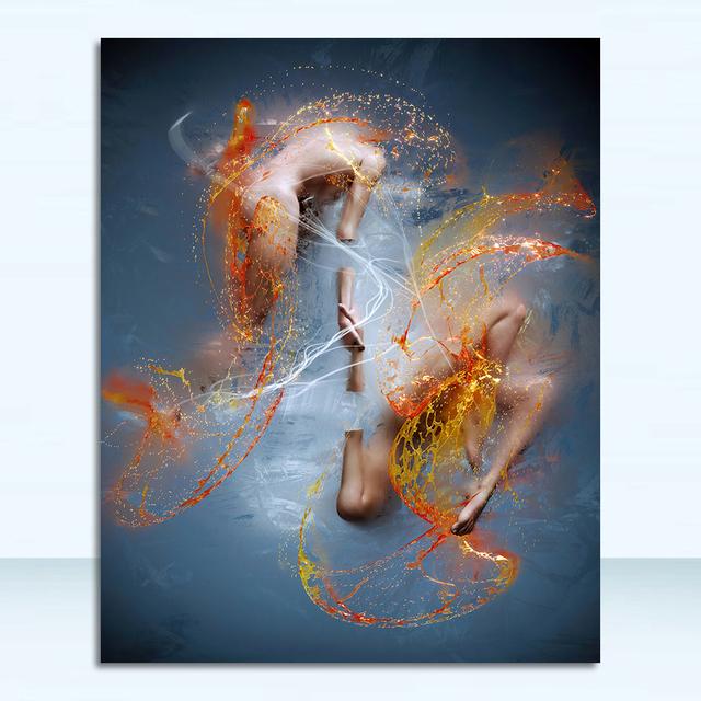 Metal Abstract Figure Statue Canvas Painting Poster and Prints Golden Portrait Sculpture Wall Picture for Living Room Home Decor