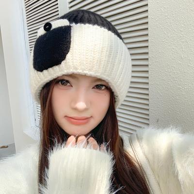 Korean Version of Autumn and Winter New Hat for Women Japanese Design Sense Winter Warm Knitted Wool Hat Fashionable Versatile Pullover Hat