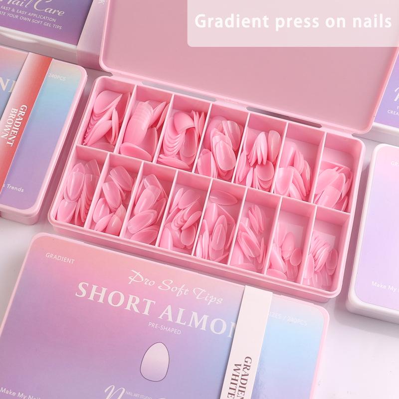Gradient Almond Nail Extensions - 240 Pieces, High Transparency, Elasticity, Non-Yellowing, Durable False Nails