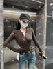 Red Cross V-Neck Lace Patchwork Slim-Fit Top for Women - Chic Waist-Cinching Autumn/Winter Layer