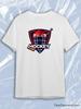 TeeSensation White Crew Neck Short Sleeve T-Shirt with Hockey Club Helmet Shield Logo Print