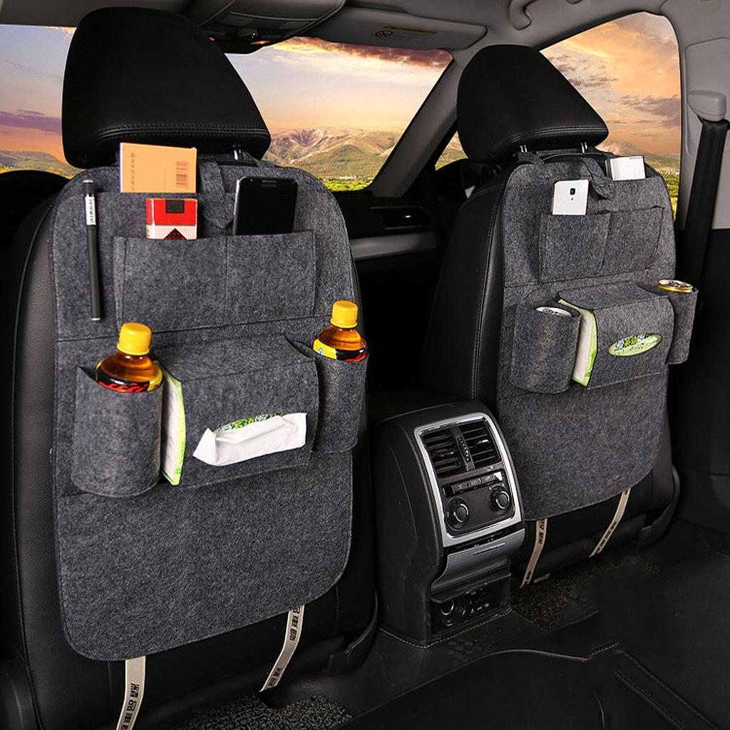 Universal Car Back Seat Storage Bag Car Seat Back Protectors Trunk Elastic Felt Storage Bag Organizer Hanging Car Accessories