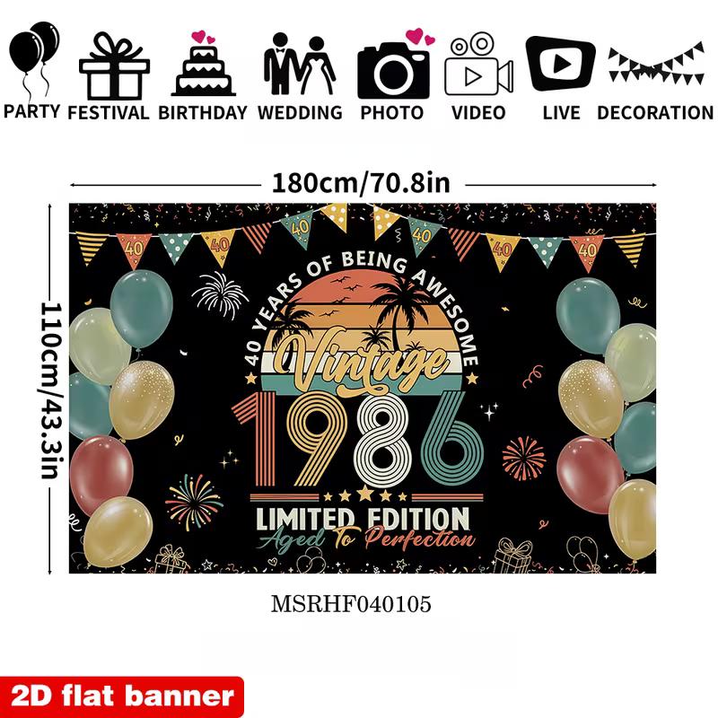 2D Black Vintage Style 1986 40th Birthday Photo Booth Backdrop