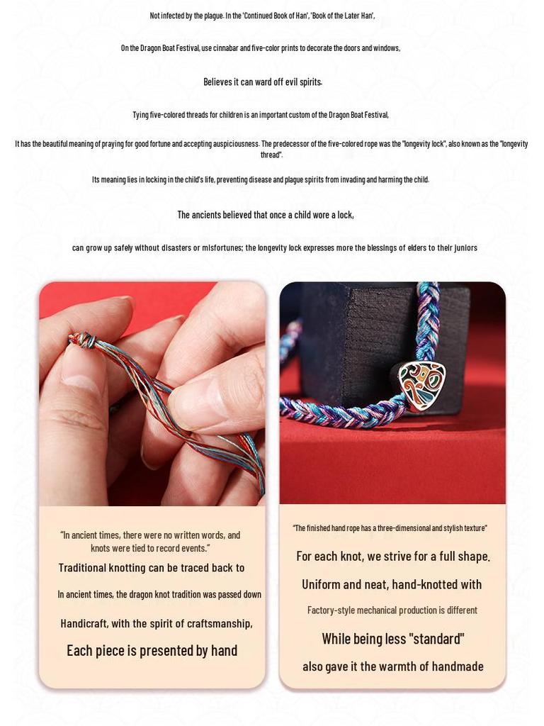 Drachenknoten S925 Silber Fu Glücksbringer Buntes Seil Armband - Frühlingsfest Geschenk für Studenten & Paare