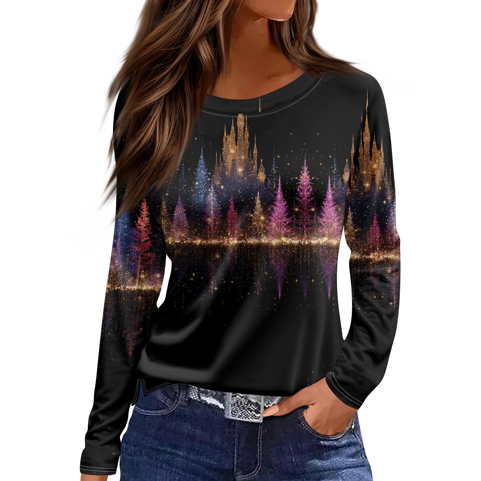 

Женская модная повседневная футболка с круглым вырезом и разрезом по низу, длинный рукав, свободный принт L