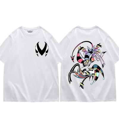 Anime Helluva Boss Doppelseitig Bedrucktes T-Shirt Gothic Mode Kurzarm T-Shirt Unisex Damen Trend Cartoon Übergroße T-Shirts