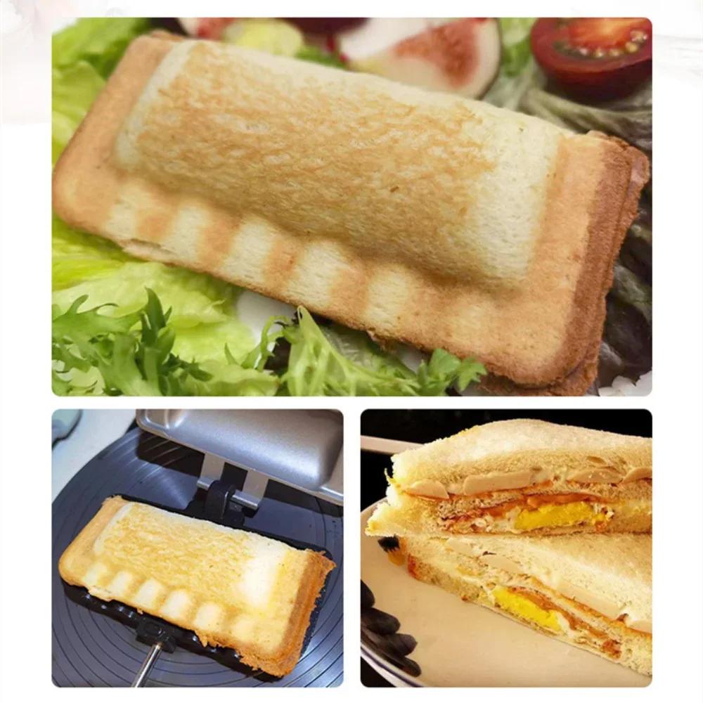Alüminyum Alaşımlı Sandviç Kalıbı Çift Taraflı Sandviç Kalıbı Tencere Açık Hava Kızartma Tavası Tost Pişirme Klipsi Yapışmaz Kaplamalı Kahvaltı Tenceresi