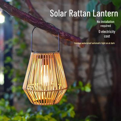Cross-Border Bamboo & Rattan Solar Lantern: Outdoor Courtyard, Balcony, Retro Hanging Light