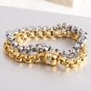 European & American Fashion 7MM Square Round Beads Rhinestone Stainless Steel Bracelet, 18K Gold Plated for Women
