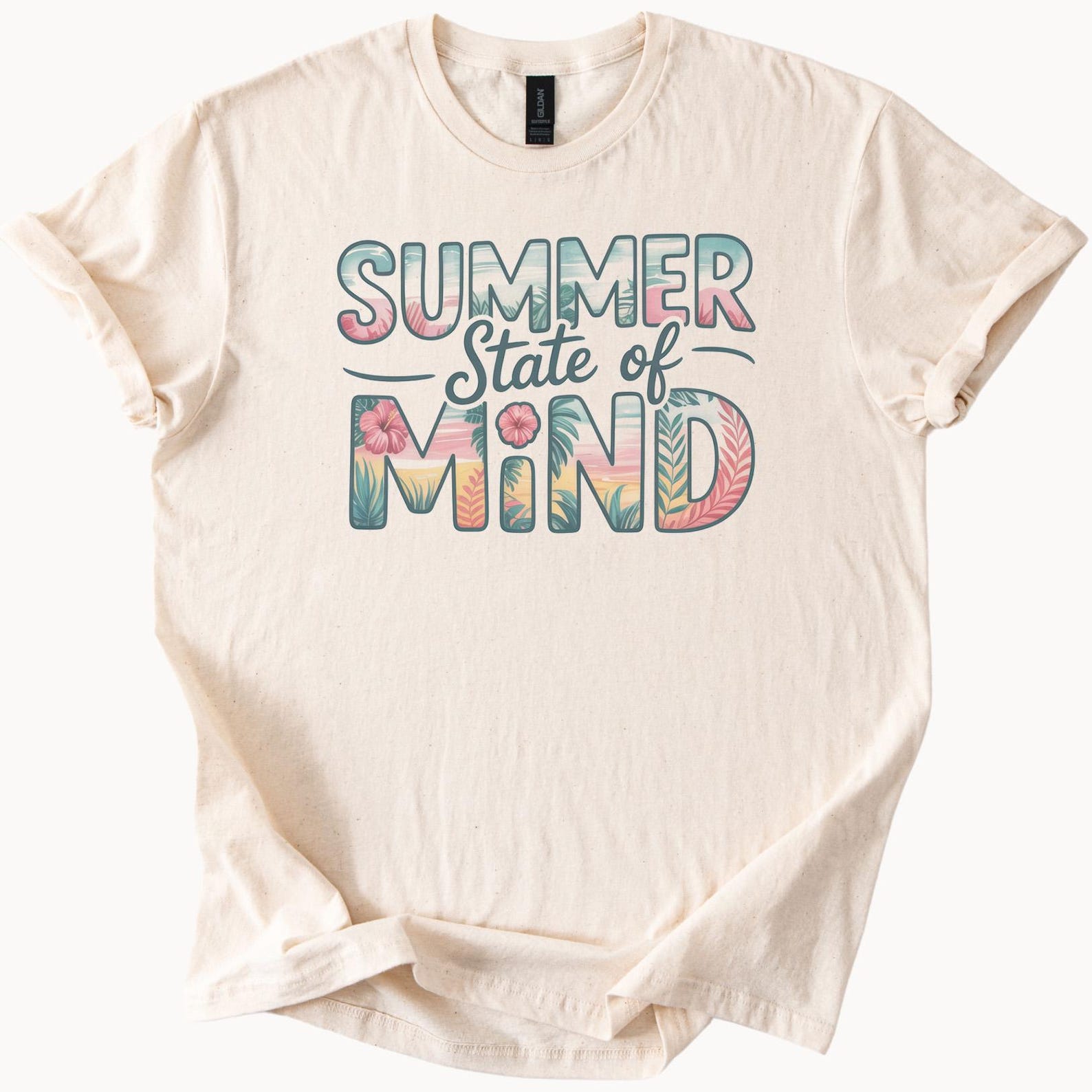 Summer State of Mind Graphic Tee Shirt Beach Vibes Floral Nature Sunset Aesthetic Casual Summer Shirt for  and Men 110