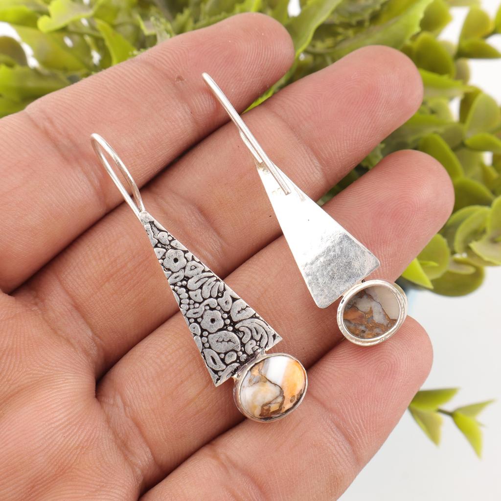 Bijoux en Pierre Gemme Turquoise Cuivre Orange, Boucles d'Oreilles en Argent Sterling 925, Boucles d'Oreilles d'Équilibre Faites Main Pour Cadeau de Mariage