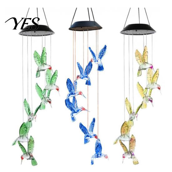 Solar Hummingbird Light Decor Wind Chime Light, Color Changing Powered Chime, with Panel Hanging LED Lamp for Outdoor, Garden, Courtyard