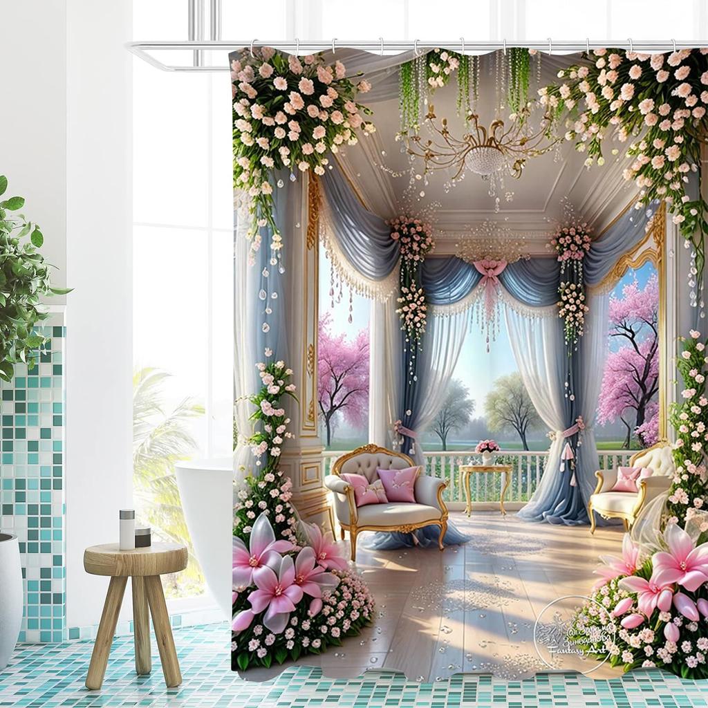 Garden Pattern Bathing Curtain Bathroom Shower Curtain Waterproof With 12 Hooks Home Deco Free Ship