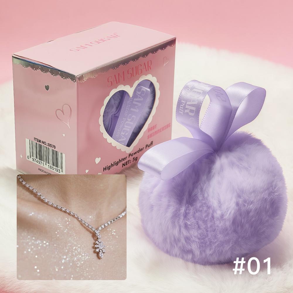 

Рожево-персикова сяюча пудра з високим глітером для обличчя, тіла, ключиць для хайлайтингу з м яким спонжем, багатофункціональний косметичний засіб