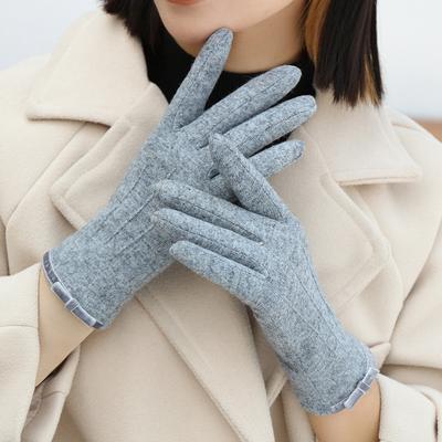 Autumn Winter Bow Wool Double Layer Thicken Windproof Warm Gloves Women's Touch Screen Cashmere Outdoor Riding Driving Mittens