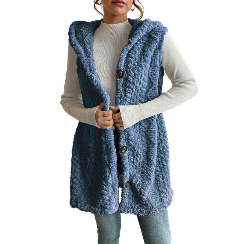 Women's Hooded Plush Sleeveless Coat Cardigan Vest