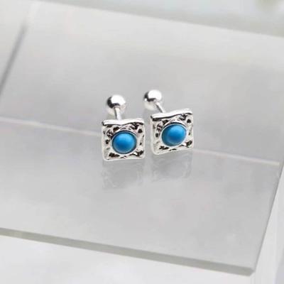 [Aslit] Full Silver 925 Turkish Synthetic Stone Piercing Silver Earrings