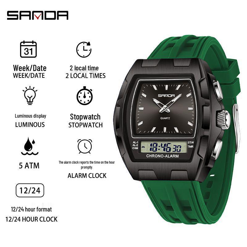SANDA Men's Multifunctional Sports Watch - Dual Display, Waterproof, Casual & Versatile.