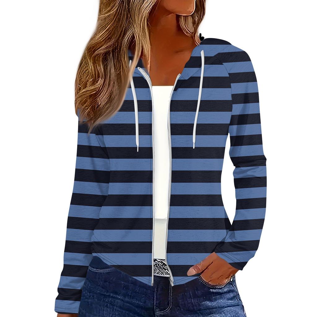 Women's Fashion Casual Zip Up Hooded Print Long Sleeve Sweatshirts Coat
