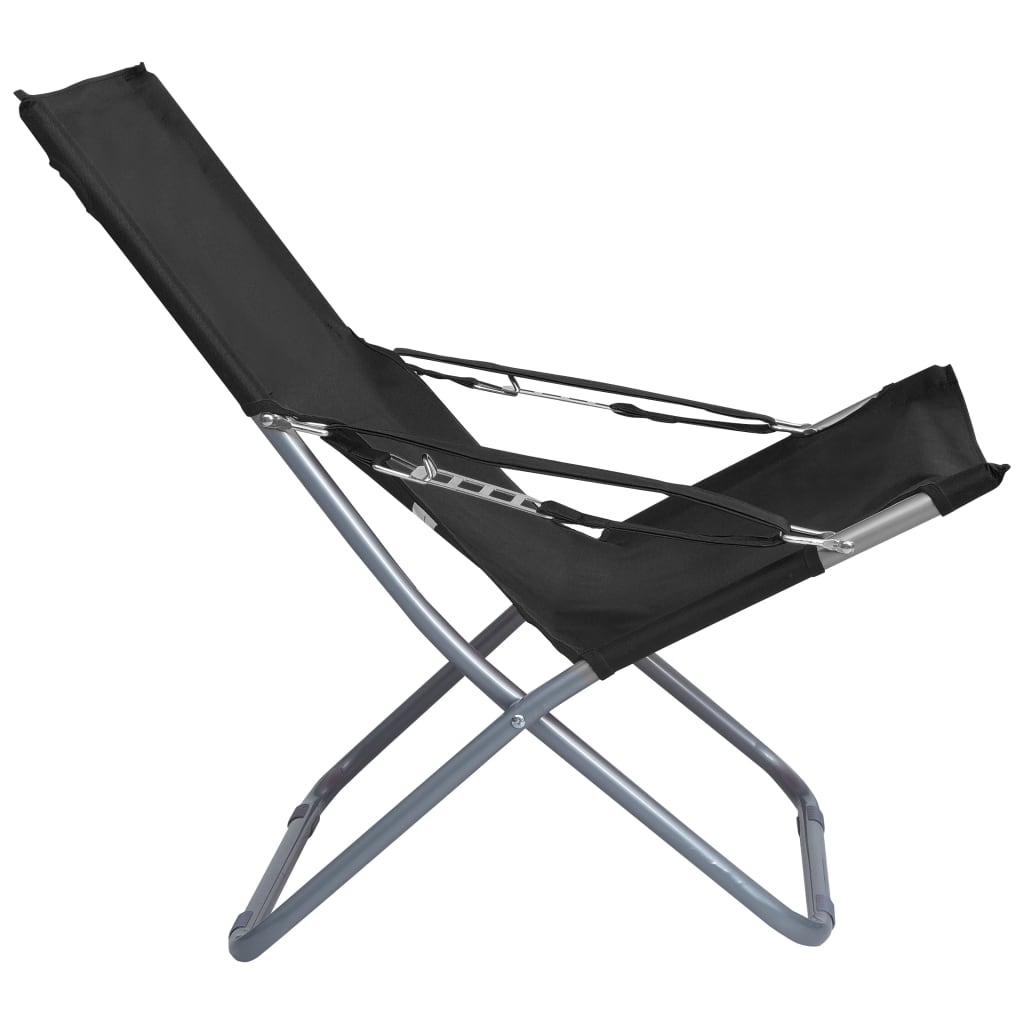 Folding Beach Chairs 2 pcs Black Fabric