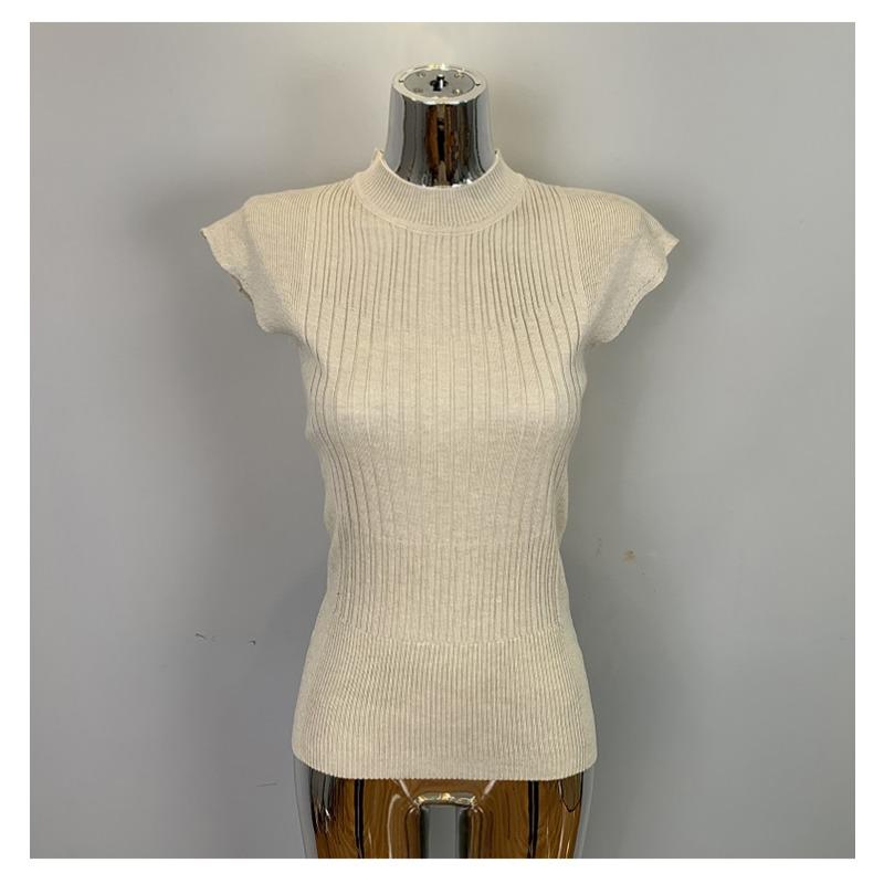 

Элегантный полуводолазка без рукавов трикотажный жилет футболка топ женский облегающий тонкий сексуальный однотонный повседневный простой футболки женские топы женская одежда 2969 One Size бежевый