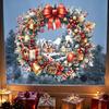 Indoor Outdoor Holiday Ornaments Watercolor Christmas Wreath Static Window Cling, Reusable Xmas Sticker with Red Bow Seasonal Home Decor Winter