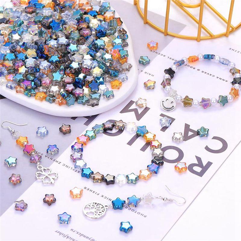 ABWR-200Pcs 8Mm Star Bead Glass Crystal Spacer Beads Colorful Beads For Jewelry Bracelet Making DIY Crafts Gifts For Girls