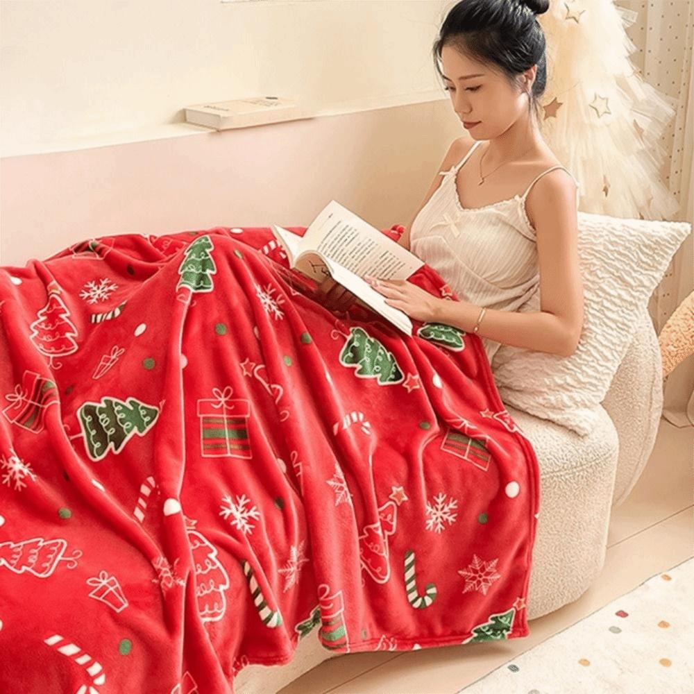 Thickened Christmas Flannel Blanket Fluffy Throw Aircon Blanket Xmas Sofa Blanket  Happy New Year
