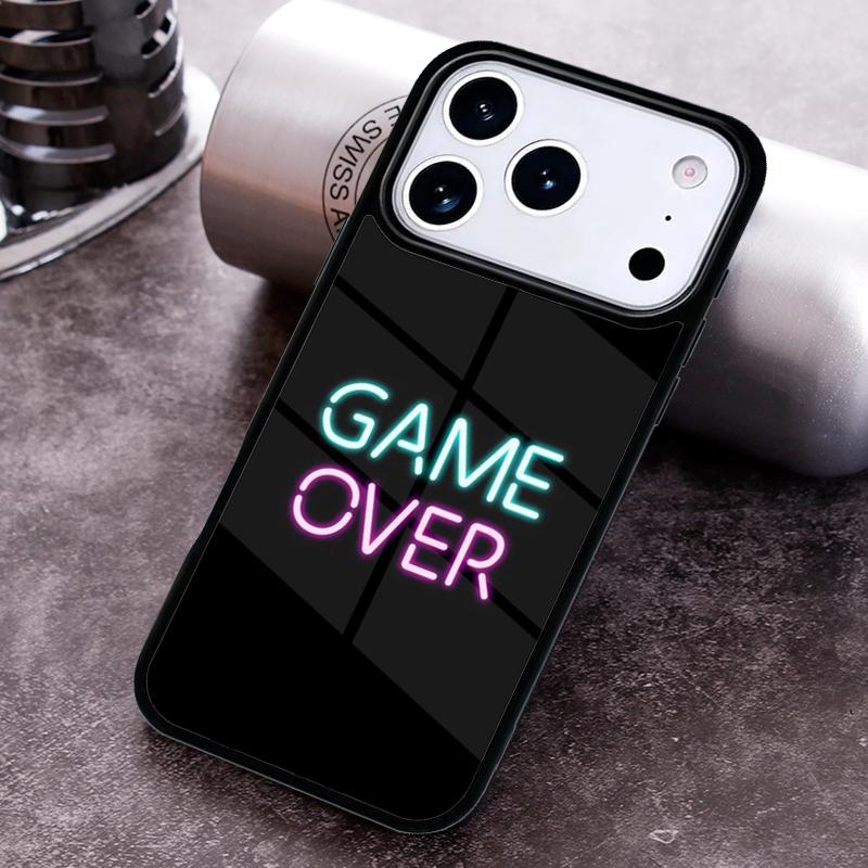 Neon Game Over Pixel Phone Case for iPhone 17 16 15 Pro Max Air 14 13 12 11 Plus Shockproof Capa Cover