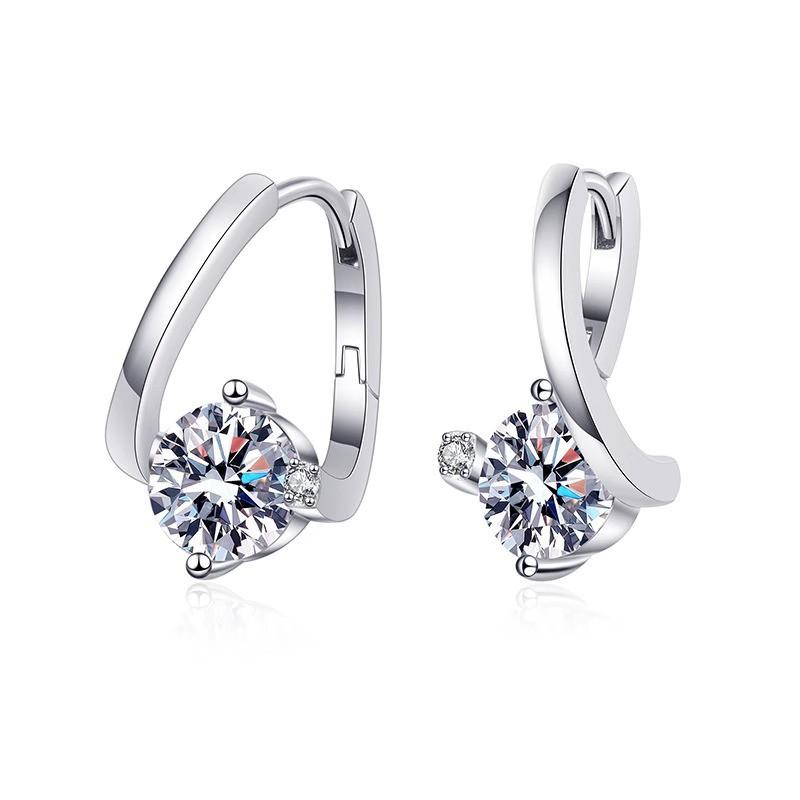 Sterling Moissanite Earrings Women 1ct D Color Lab-Created Gem Geometric U-Shape Studs Korean Chic Lightweight 925 Sterling Silver