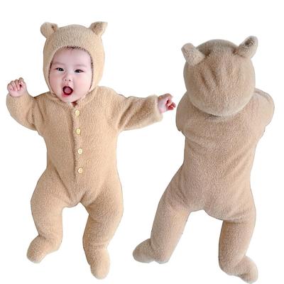Baby Romper Long Sleeve Kigurumi Bear Coverall with Feet Hat Ears Jumpsuit Outerwear Baby Clothes Halloween Costume Fancy Dress Fluffy Present Baby
