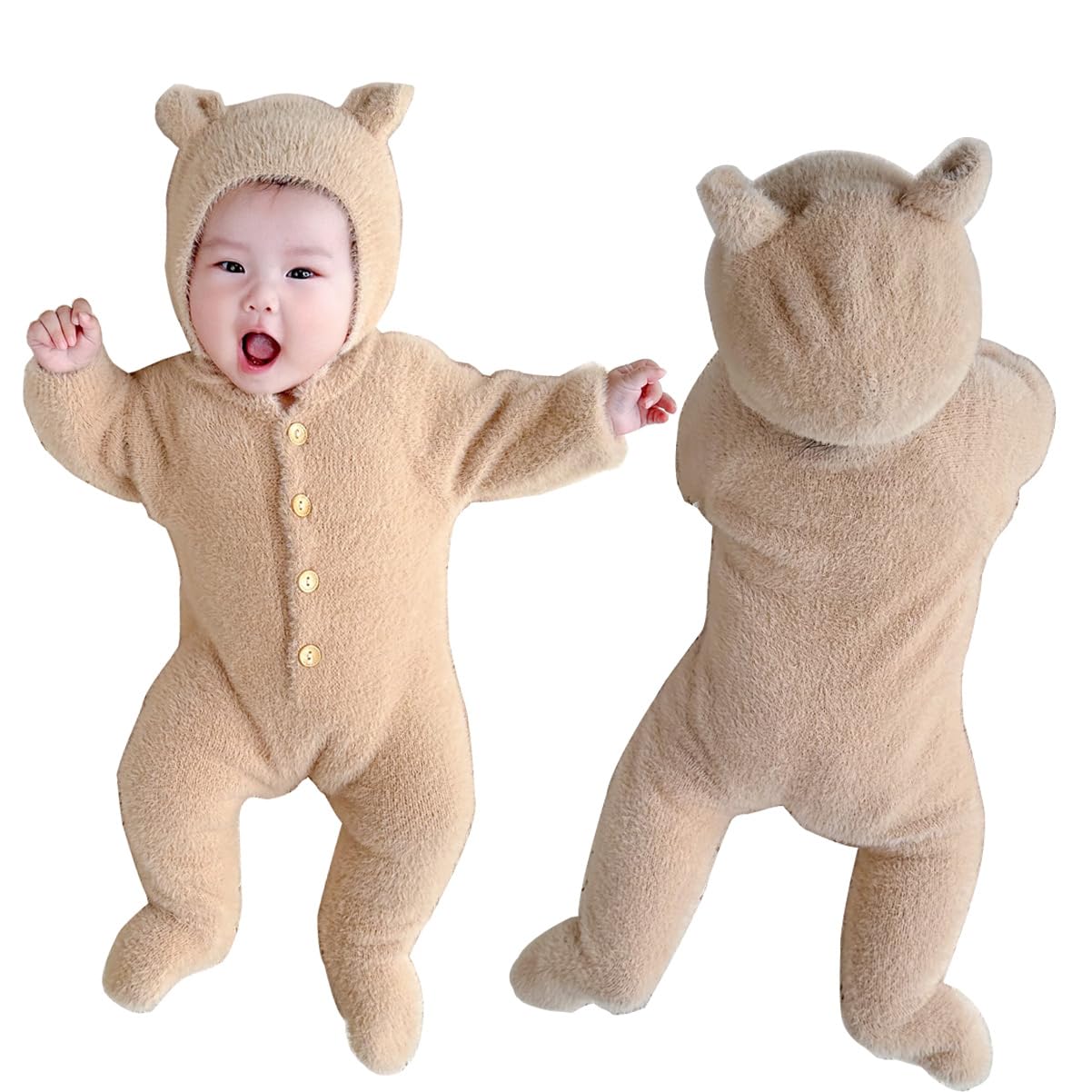 

Детский ромпер с длинным рукавом Кигуруми Медведь Комбинезон с ножками Шапка Ушки Комбинезон Верхняя одежда Детская одежда Костюм на Хэллоуин Маскарадный костюм Пушистый Подарок Малыш