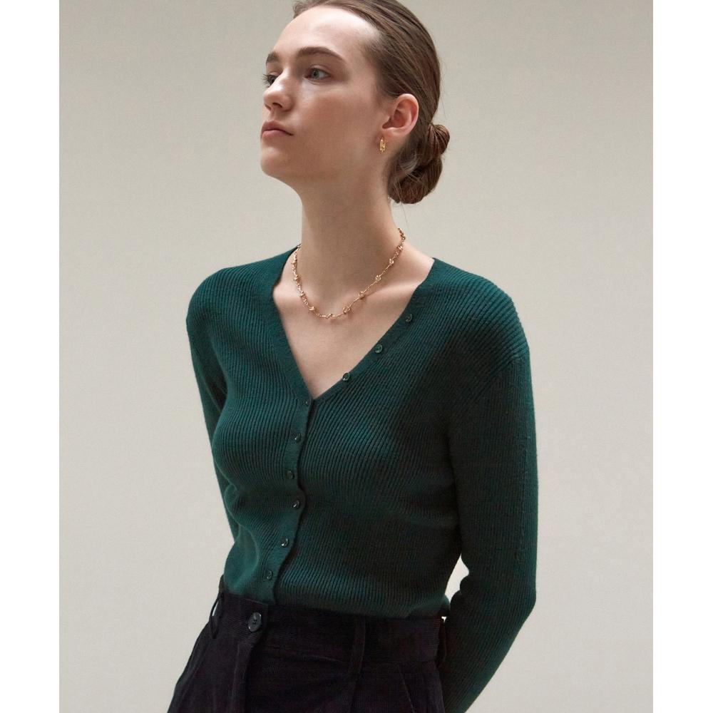 

NICKNICOLE BUTTON SLIM KNIT CARDIGANDEEP GREEN
