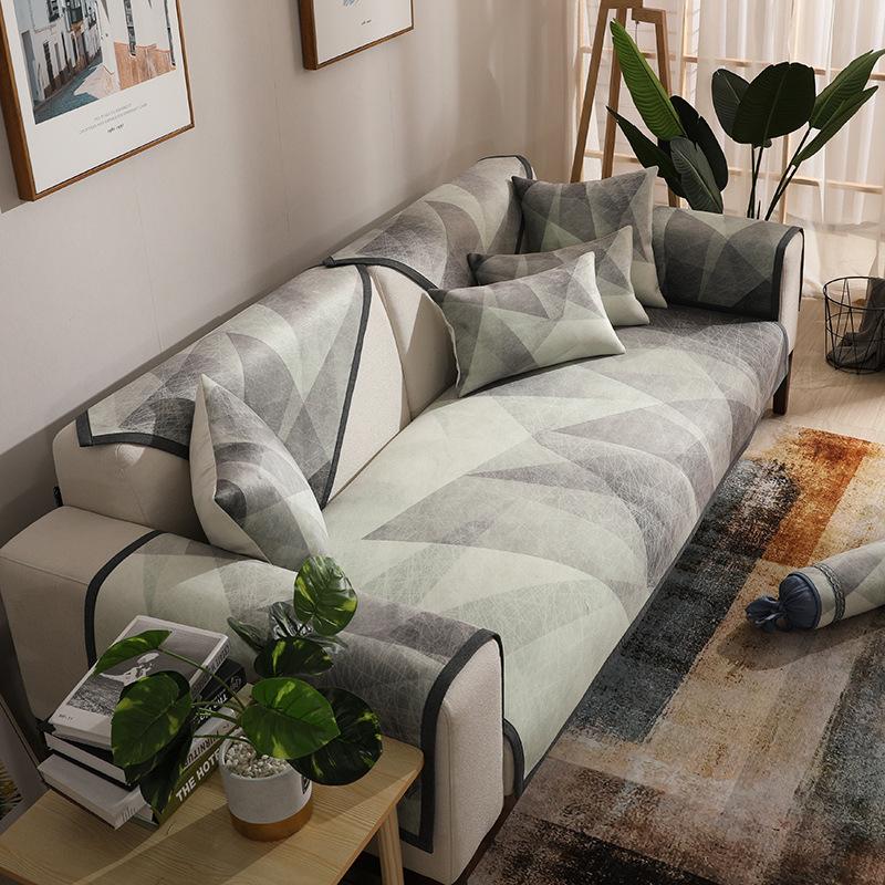 Nordischer Jacquard-Streifen Sofakissen Vier Jahreszeiten Universal Rutschfester Sofabezug Stoff Kissen Rückenlehne Armlehne Handtuchbezug Tuch