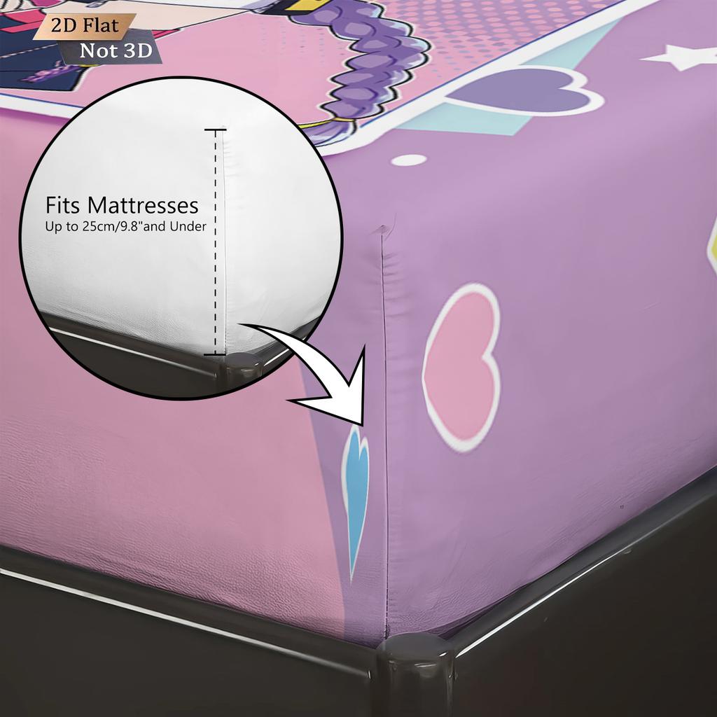 Conjunto de Lençol Sem Aba Estampado Caçadores de Demônios K-Pop 3 Peças Vários Tamanhos Capa de Cama Macia Decoração de Cama de Quarto Lavável à Máquina